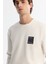 Erkek Ekru Bisiklet Yaka Pamuklu Baskılı Elastan Sweatshirt A42y1286 2