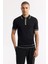 Erkek Siyah Regular Fit Polo Yaka Dokulu Rayon Triko T-shirt A51y5165 8