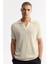 Erkek Bej %100 Pamuk Polo Yaka Düğmesiz Ajurlu Triko T-shirt A51y5166 6