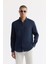 Erkek Lacivert Comfort Fit %100 Keten Düğmeli Yaka Gömlek B002191 1