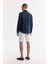 Erkek Lacivert Comfort Fit %100 Keten Düğmeli Yaka Gömlek B002191 4