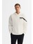 Erkek Ekru Kapüşonlu Pamuklu Baskılı Elastan Sweatshirt A42y1289 1