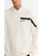 Erkek Ekru Kapüşonlu Pamuklu Baskılı Elastan Sweatshirt A42y1289 2
