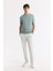Erkek Nil Yeşili Regular Fit Bisiklet Yaka Önü Jakar Detaylı Rayon Triko T-shirt A51Y5004 6
