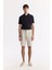 Erkek Bej Relaxed Fit Beli Lastikli Dokulu Teos Şort B003731 5