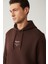 Erkek Kahverengi Kapüşonlu 3 Iplik Şardonlu Baskılı Sweatshirt A41y1247 2