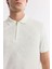 Erkek Beyaz Regular Fit Fermuarlı Polo Yaka Jakarlı T-Shirt A51Y1059 2