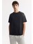 Erkek Siyah Regular Fit Bisiklet Yaka Geometrik Desenli Bloklu Teknik Kumaş Detaylı T-shirt A51Y1160 6