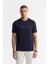 Erkek Lacivert Regular Fit Bisiklet Yaka Hologram Baskılı Interlok T-shirt A51y1132 1