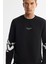 Erkek Siyah Bisiklet Yaka Pamuklu Baskılı Elastan Sweatshirt A42y1256 2