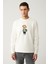Erkek Ekru Bisiklet Yaka Interlok Baskılı Sweatshirt A41y1248 3