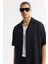 Erkek Siyah Oversize Fit Apaj Yaka Modal Karışımlı Kısa Kol Gömlek A51y2006 2
