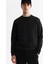 Erkek Siyah Bisiklet Yaka Baskılı Elastan Sweatshirt A42y1335 2