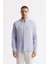 Erkek Lila Comfort Fit %100 Keten Düğmeli Yaka Gömlek B002191 1