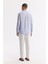 Erkek Lila Comfort Fit %100 Keten Düğmeli Yaka Gömlek B002191 4