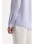 Erkek Lila Comfort Fit %100 Keten Düğmeli Yaka Gömlek B002191 5