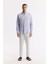 Erkek Lila Comfort Fit %100 Keten Düğmeli Yaka Gömlek B002191 7