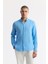 Erkek Mavi Comfort Fit %100 Keten Düğmeli Yaka Gömlek B002191 1