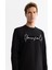 Erkek Siyah Bisiklet Yaka Pamuklu Baskılı Elastan Sweatshirt A42Y1258 2