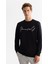 Erkek Siyah Bisiklet Yaka Pamuklu Baskılı Elastan Sweatshirt A42Y1258 5