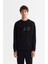 Erkek Siyah Bisiklet Yaka Pamuklu Baskılı Elastan Sweatshirt A42y1259 1