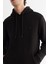 Erkek Siyah Kapüşonlu Yaka 3 Iplik Şardonlu Sweatshirt B001103 2
