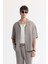 Erkek Nardo Oversize Fit Gri Apaj Yaka Modal Karışımlı Kısa Kol Gömlek A51y2006 1
