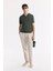 Erkek Haki Düğmesiz Polo Yaka Boyuna Ajur Desenli Rayon Triko T-shirt A51Y5015 7