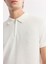 Erkek Beyaz Fermuarlı Polo Yaka Dokulu Jakarlı T-Shirt A51Y1019 2