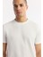 Erkek Beyaz Bisiklet Yaka Jakarlı Basic T-Shirt A51Y1165 2