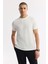 Erkek Beyaz Bisiklet Yaka Jakarlı Basic T-Shirt A51Y1165 5