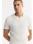 Erkek Ekru Regular Fit Düğmesiz Polo Yaka Boyuna Ajur Desenli Rayon Triko T-shirt A51Y5015 2