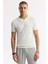 Erkek Ekru Regular Fit Düğmesiz Polo Yaka Boyuna Ajur Desenli Rayon Triko T-shirt A51Y5015 6