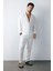 Erkek Beyaz Relaxed Fit Beli Lastikli %100 Keten Pantolon B003032 8