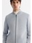 Erkek Mavi Comfort Fit Fermuarlı Süet Görünümlü Bomber İnce Mont B006045 4