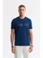Erkek Petrol Mavi Regular Fit Bisiklet Yaka Enjeksiyon Baskılı Interlok T-shirt A51y1021 1