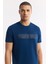 Erkek Petrol Mavi Regular Fit Bisiklet Yaka Enjeksiyon Baskılı Interlok T-shirt A51y1021 3