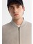 Erkek Açık Gri Comfort Fit Fermuarlı Süet Görünümlü Bomber İnce Mont B006045 2