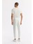 Erkek Beyaz Beli Lastikli Bağcıklı Yandan Fermuarlı Cepli İnterlok Jogger B003400 3