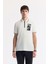 Erkek Beyaz Regular Fit Fermuarlı Polo Yaka Önü Enjeksiyon Baskılı T-shirt A51y1167 1