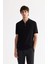 Erkek Siyah Polo Yaka Fermuarlı Rayon Triko T-shirt A42y5128 1
