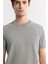 Erkek Gri Regular Fit Bisiklet Yaka Dokulu Triko T-shirt B005119 2