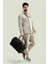 Erkek Gri Relaxed Fit Beli Lastikli %100 Keten Pantolon B003032 2