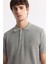 Erkek Gri Regular Fit Polo Yaka Dokulu Triko T-shirt B005120 2
