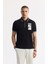 Erkek Siyah Regular Fit Fermuarlı Polo Yaka Önü Enjeksiyon Baskılı T-shirt A51y1167 1