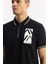 Erkek Siyah Regular Fit Fermuarlı Polo Yaka Önü Enjeksiyon Baskılı T-shirt A51y1167 2