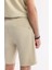 Erkek Bej Beli Lastikli Bağcıklı Yandan Cepli Flexi Baskı Detaylı Soft Touch Örme Şort A51Y3602 5