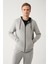 Erkek Gri Kapüşonlu 3 İplik Şardonlu Fermuarlı Sweatshirt E001019 1