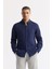 Erkek Indigo Comfort Fit %100 Keten Düğmeli Yaka Gömlek B002191 1