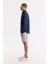 Erkek Indigo Comfort Fit %100 Keten Düğmeli Yaka Gömlek B002191 3